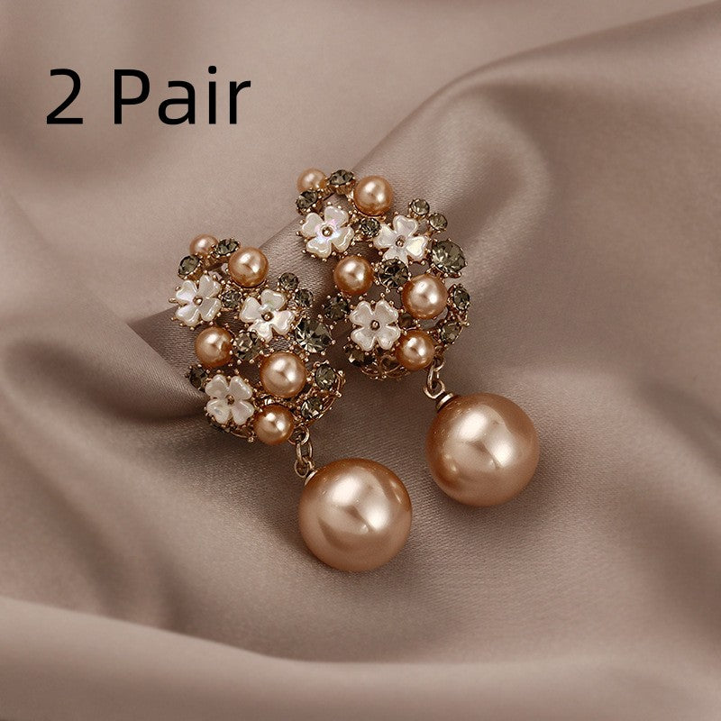 Pearl & Rhinestone Flower Earrings
