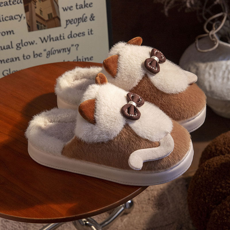 Fluffy Cat Platform Slippers
