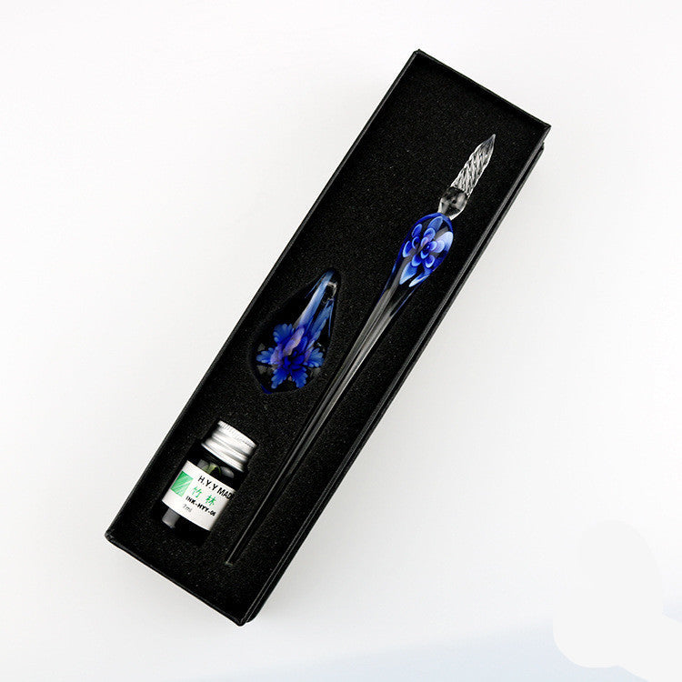 Crystal Flower Glass Dip Pen Set
