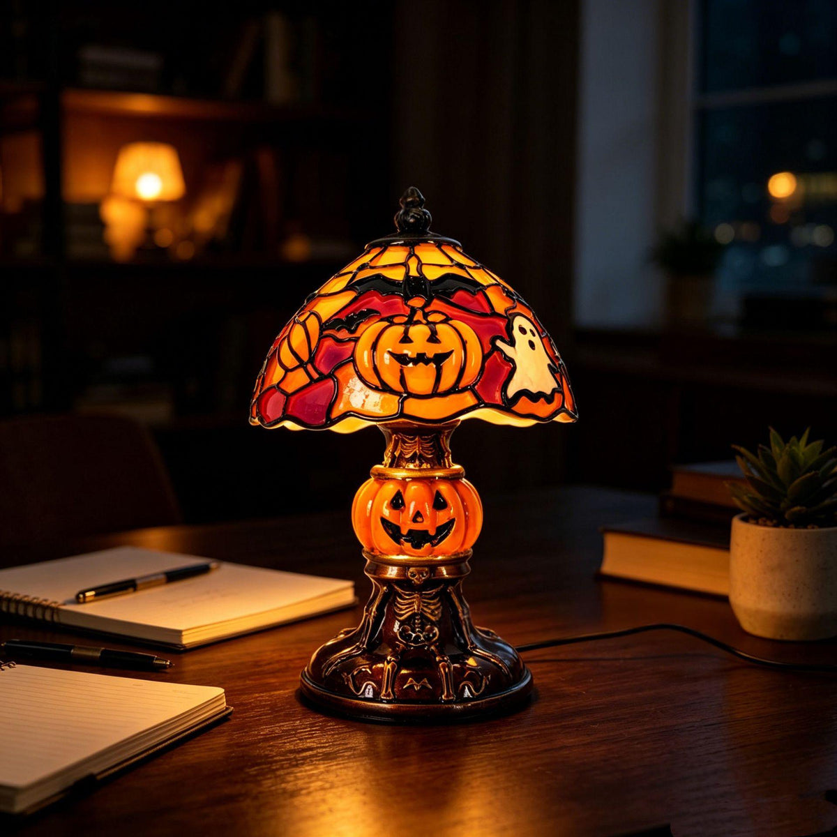 Gothic Resin Pumpkin Lamp