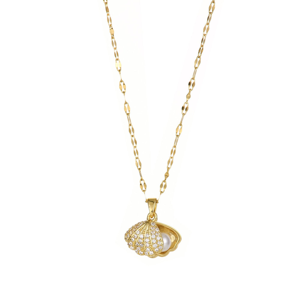 Shell Pearl & Rhinestone Necklace