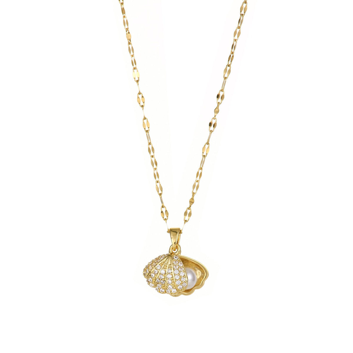 Shell Pearl & Rhinestone Necklace