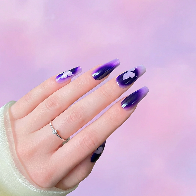 Purple Cat-Eye Butterfly Press-On Nails