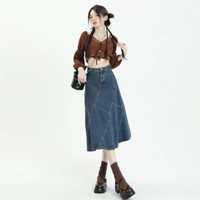 Women's High-Waist Denim Maxi Skirt