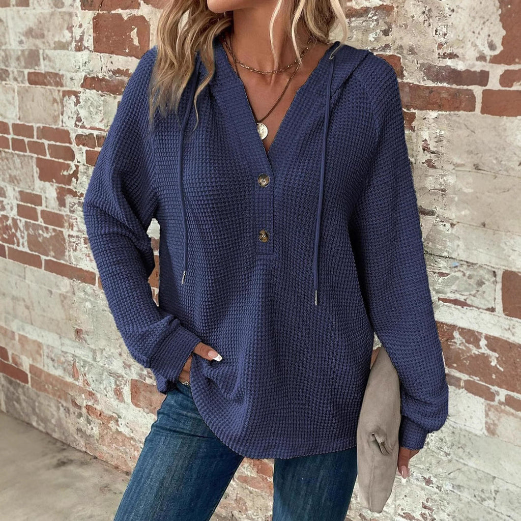 Waffle-Knit Hooded Sweatshirt
