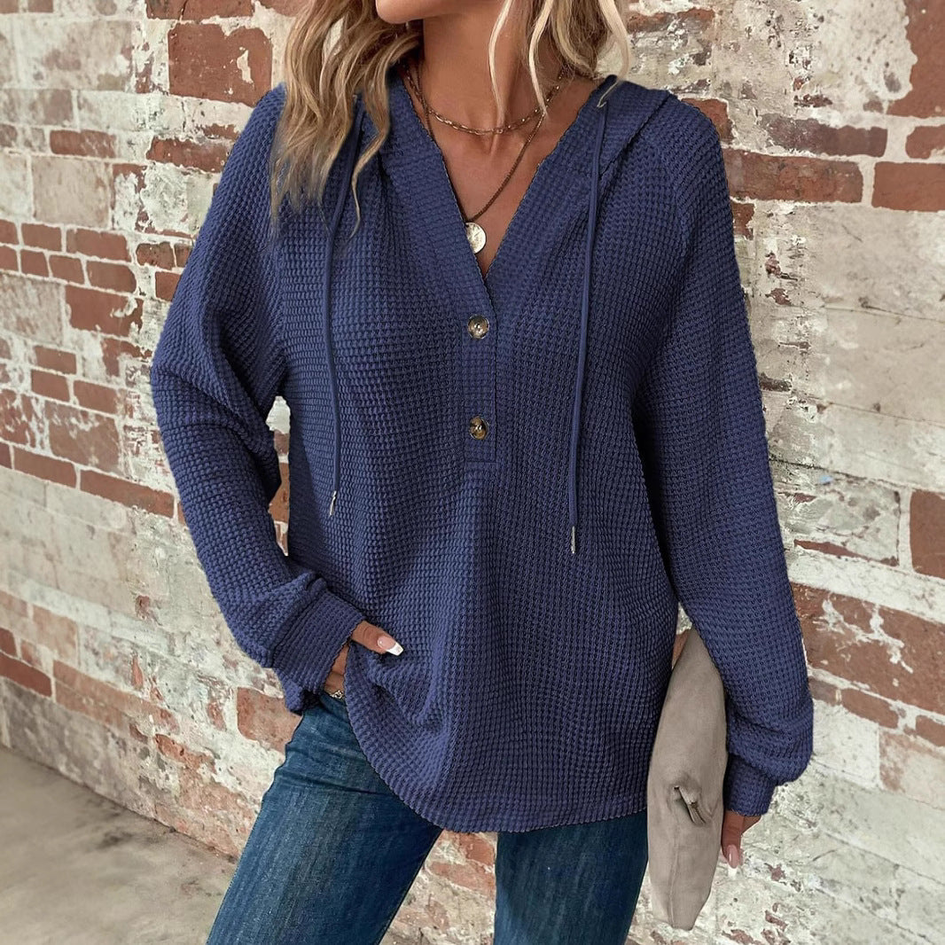 Waffle-Knit Hooded Sweatshirt
