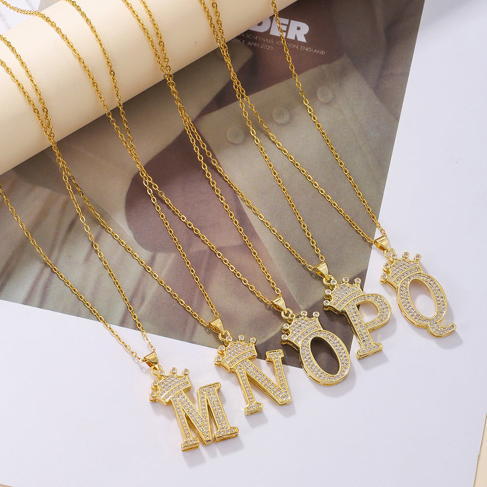 Crown Initial Pendant Necklace
