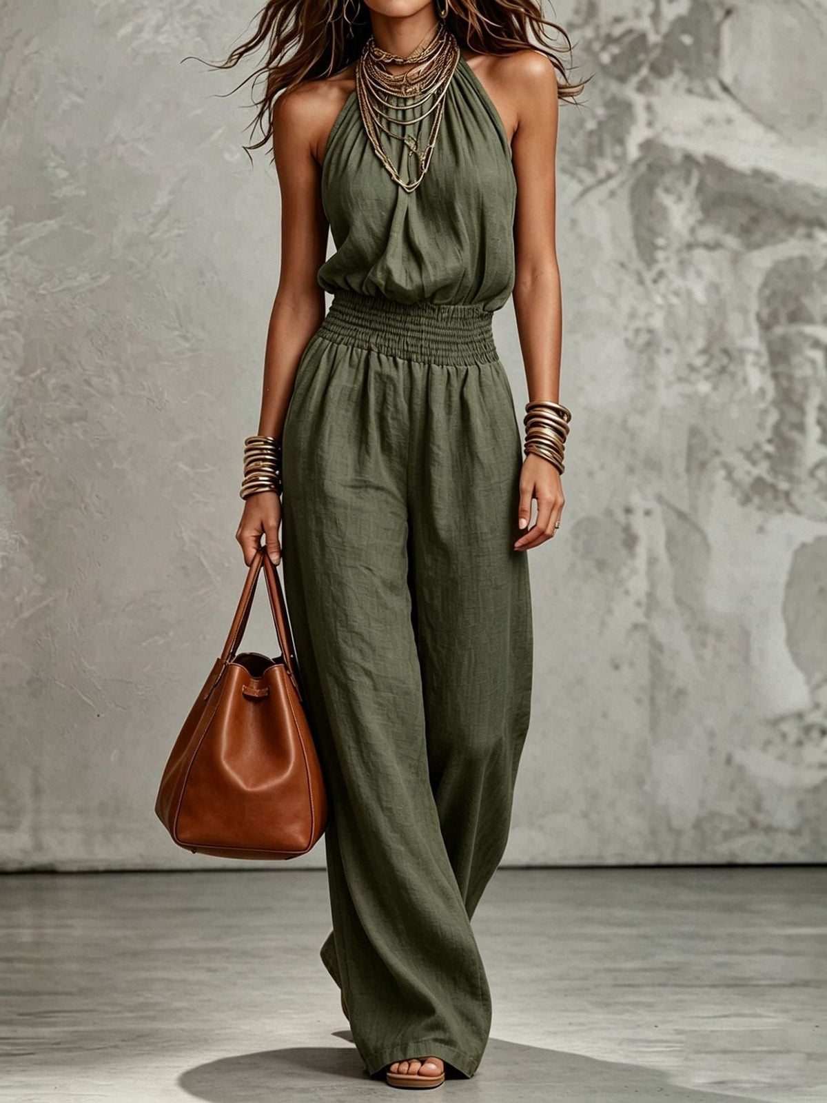 Halter Wide-Leg Overall Jumpsuit