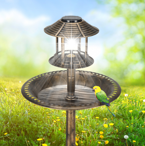 Solar-Lit Bird Bath