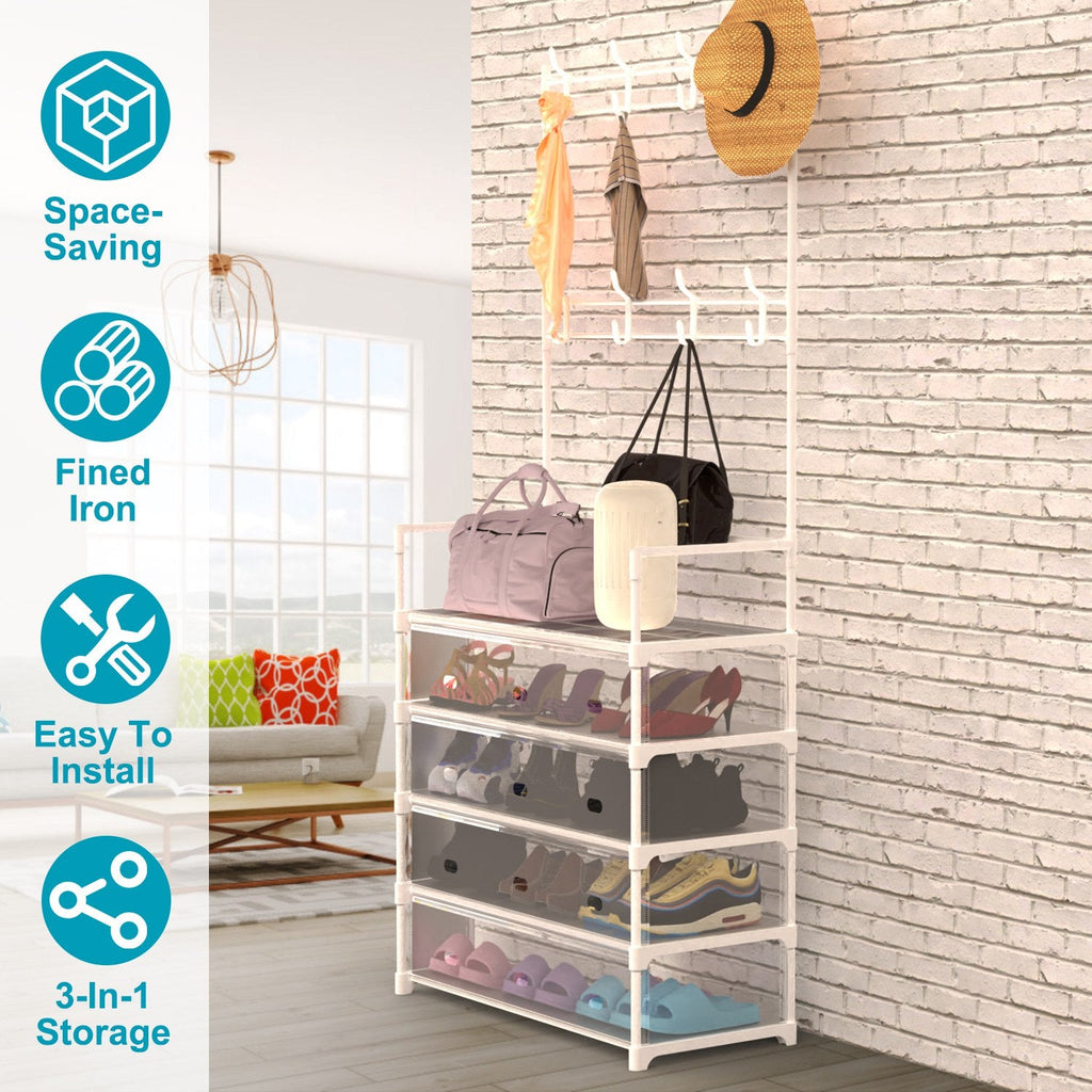 5-Tier Shoe Rack with Coat Hanger