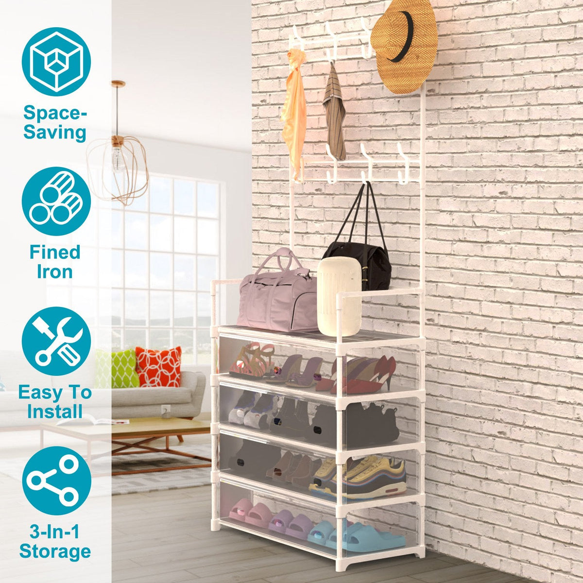 5-Tier Shoe Rack with Coat Hanger