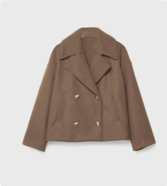 Double-Breasted Short Wool-Blend Coat