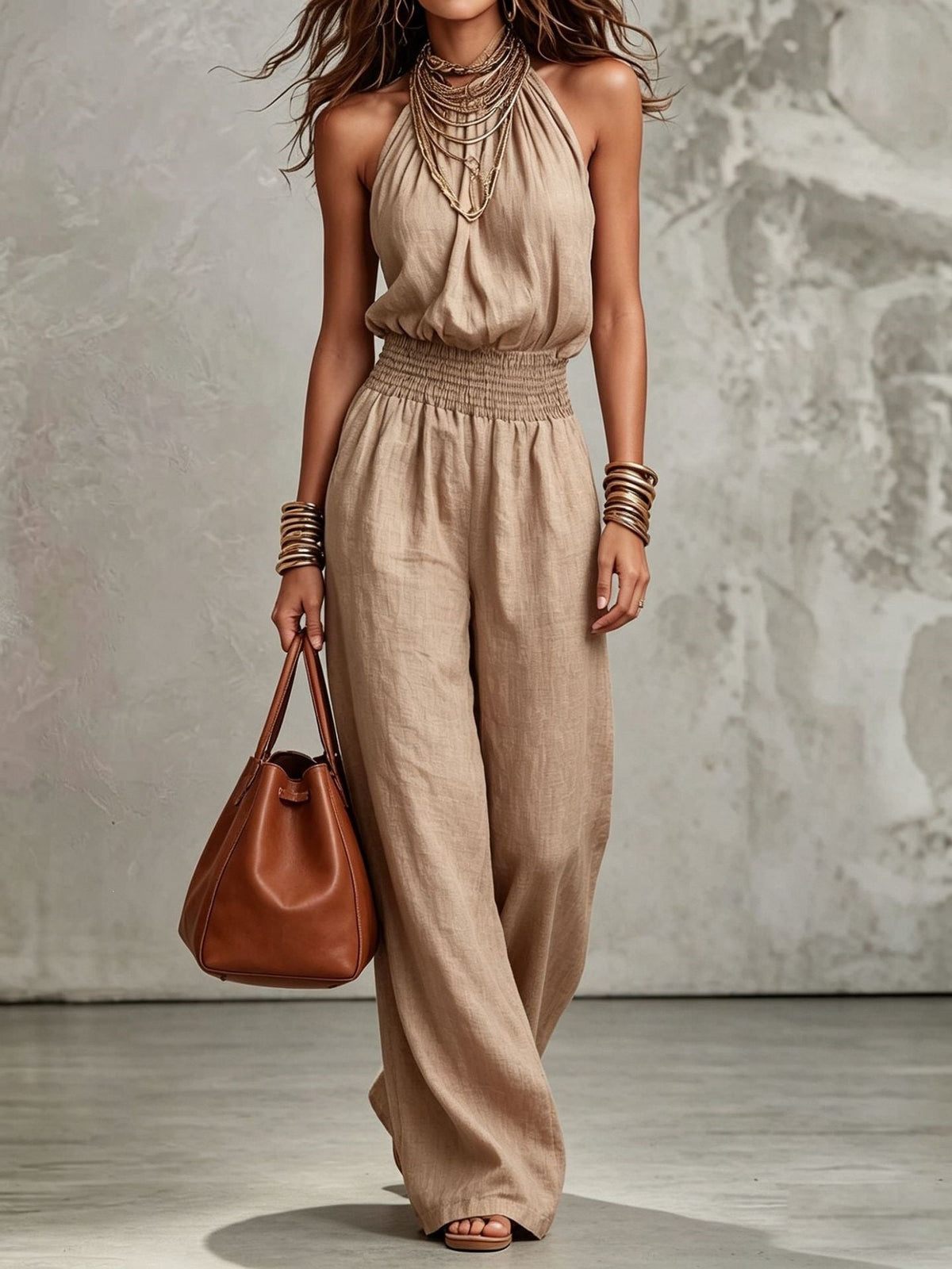 Halter Wide-Leg Overall Jumpsuit