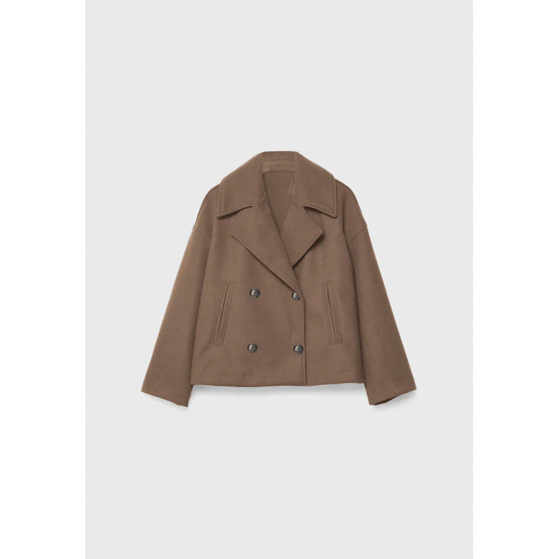 Double-Breasted Short Wool-Blend Coat