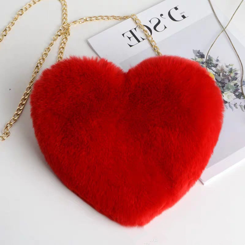 Plush Heart Chain Shoulder Bag