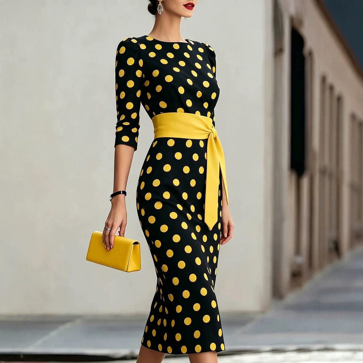 Women's Belted Midi Pencil Dress
