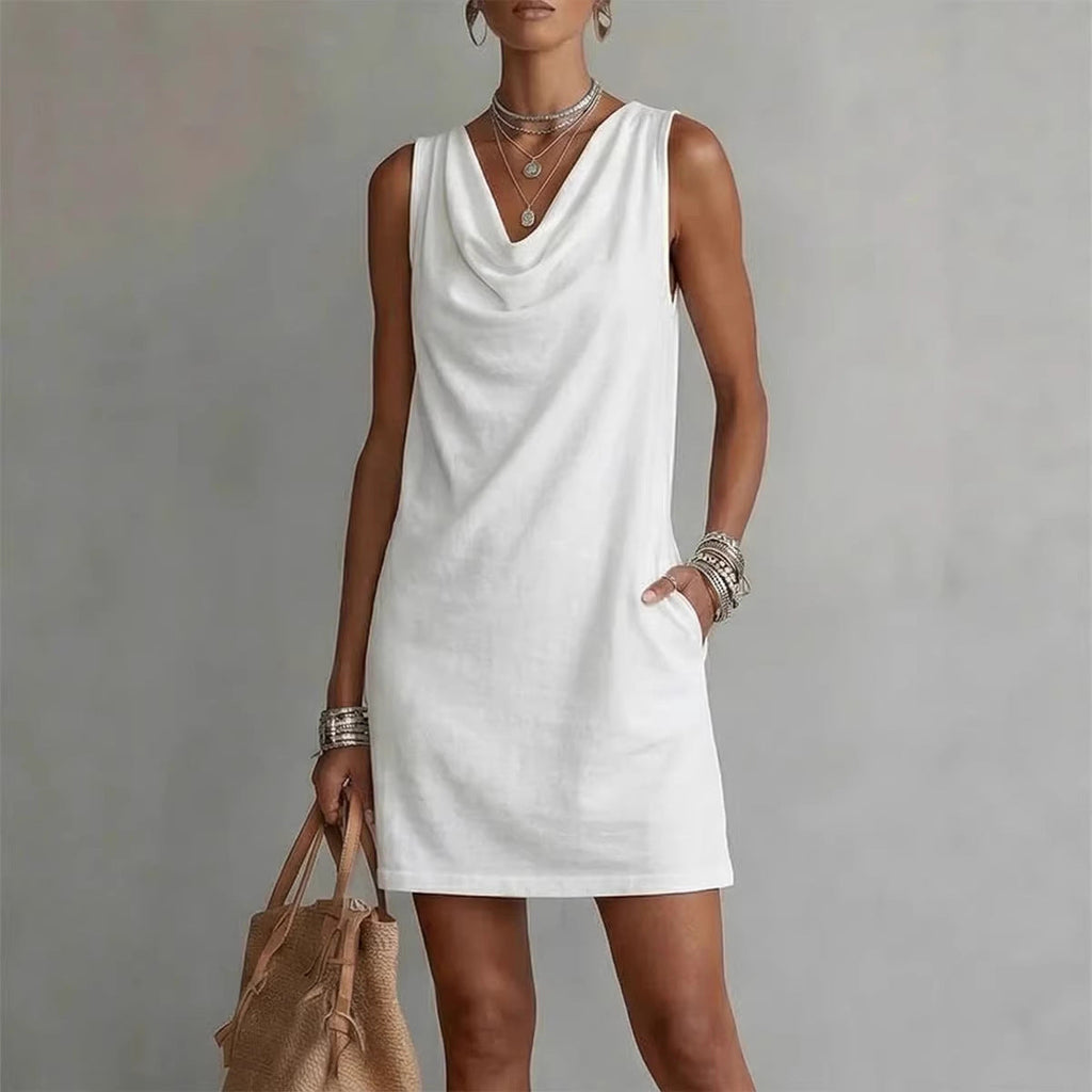 Draped-Neck Sleeveless Dress