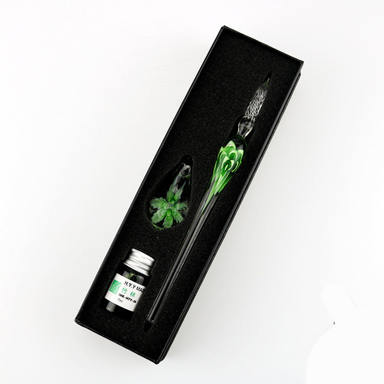Crystal Flower Glass Dip Pen Set