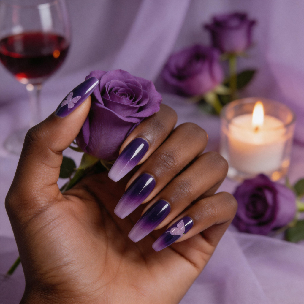 Purple Cat-Eye Butterfly Press-On Nails