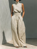 Sleeveless Top & Straight-Leg Pants Set