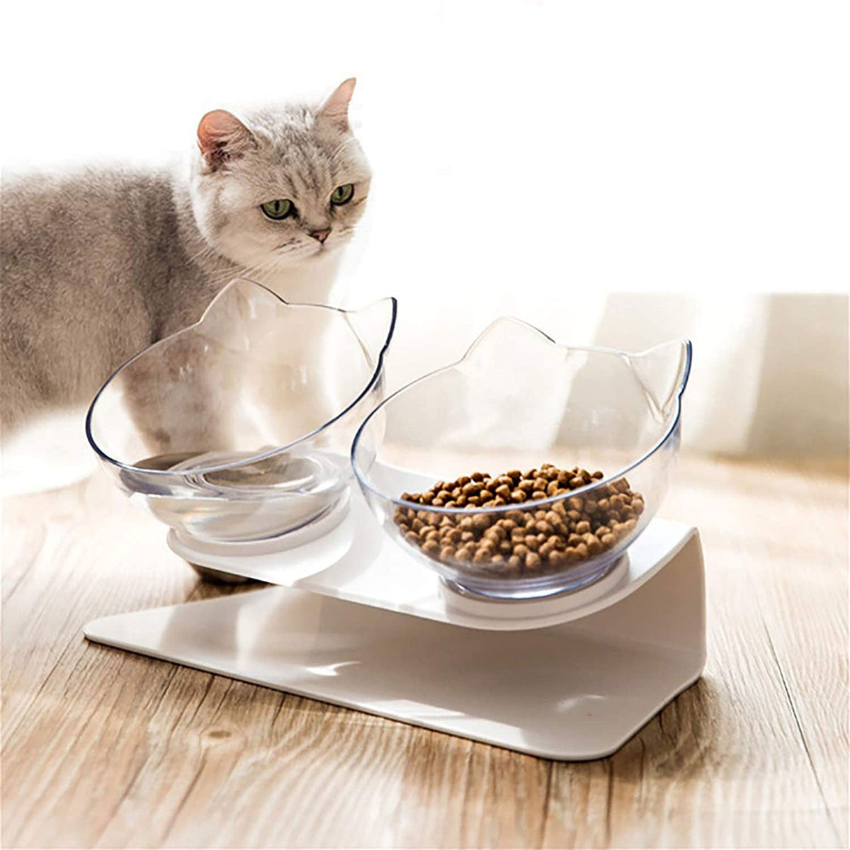 Elevated Cat Feeder with Clear Bowls