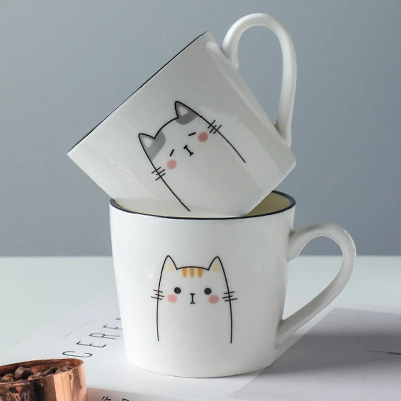 Cartoon Cat Ceramic Mug with Spoon