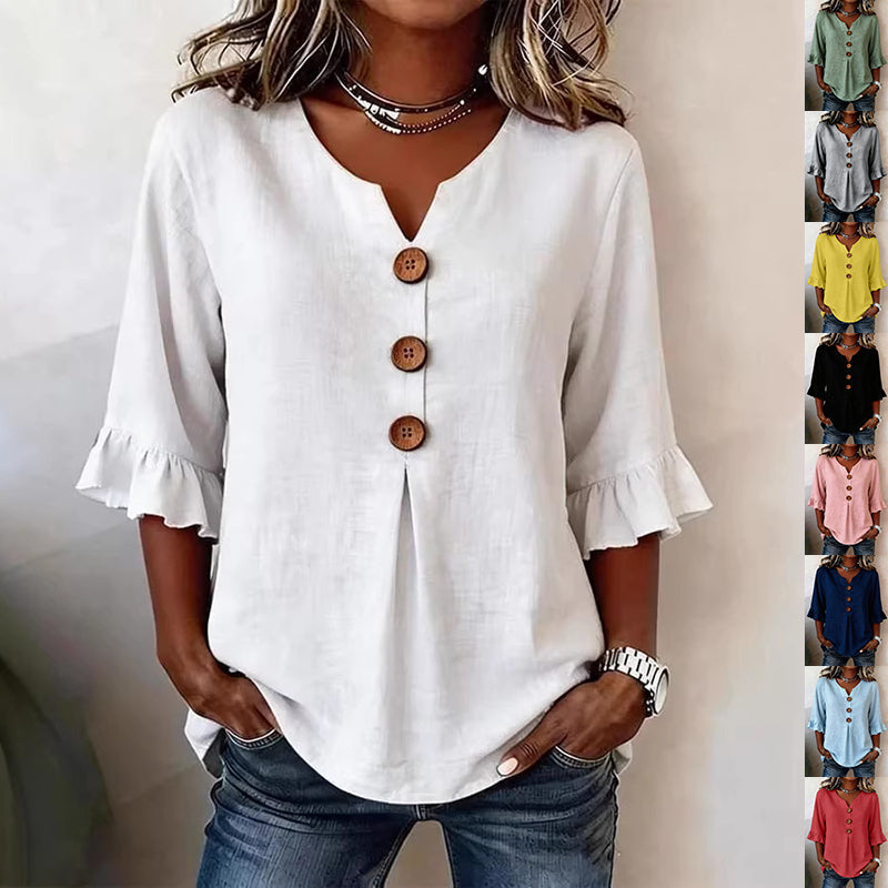 Ruffle-Sleeve Button Blouse