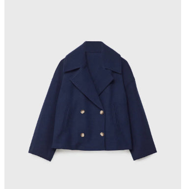 Double-Breasted Short Wool-Blend Coat