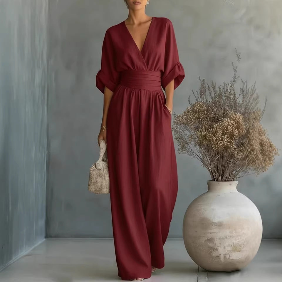 V-Neck Wide-Leg Jumpsuit