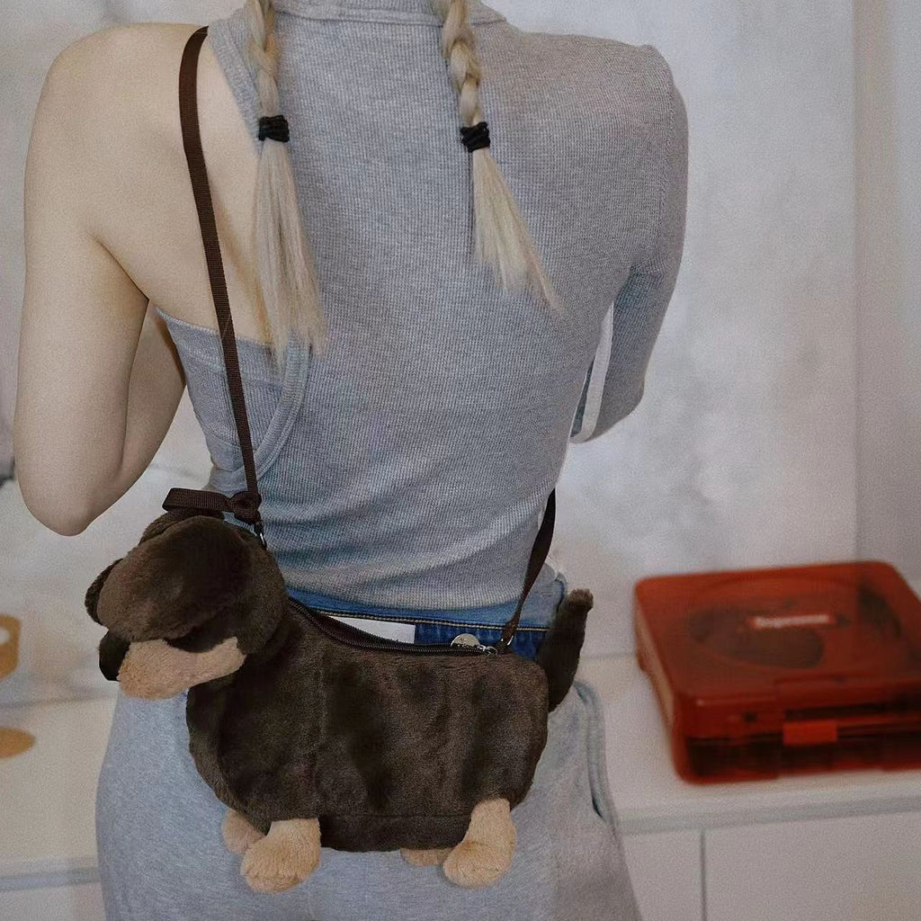 Sausage Dog Plush Crossbody Bag