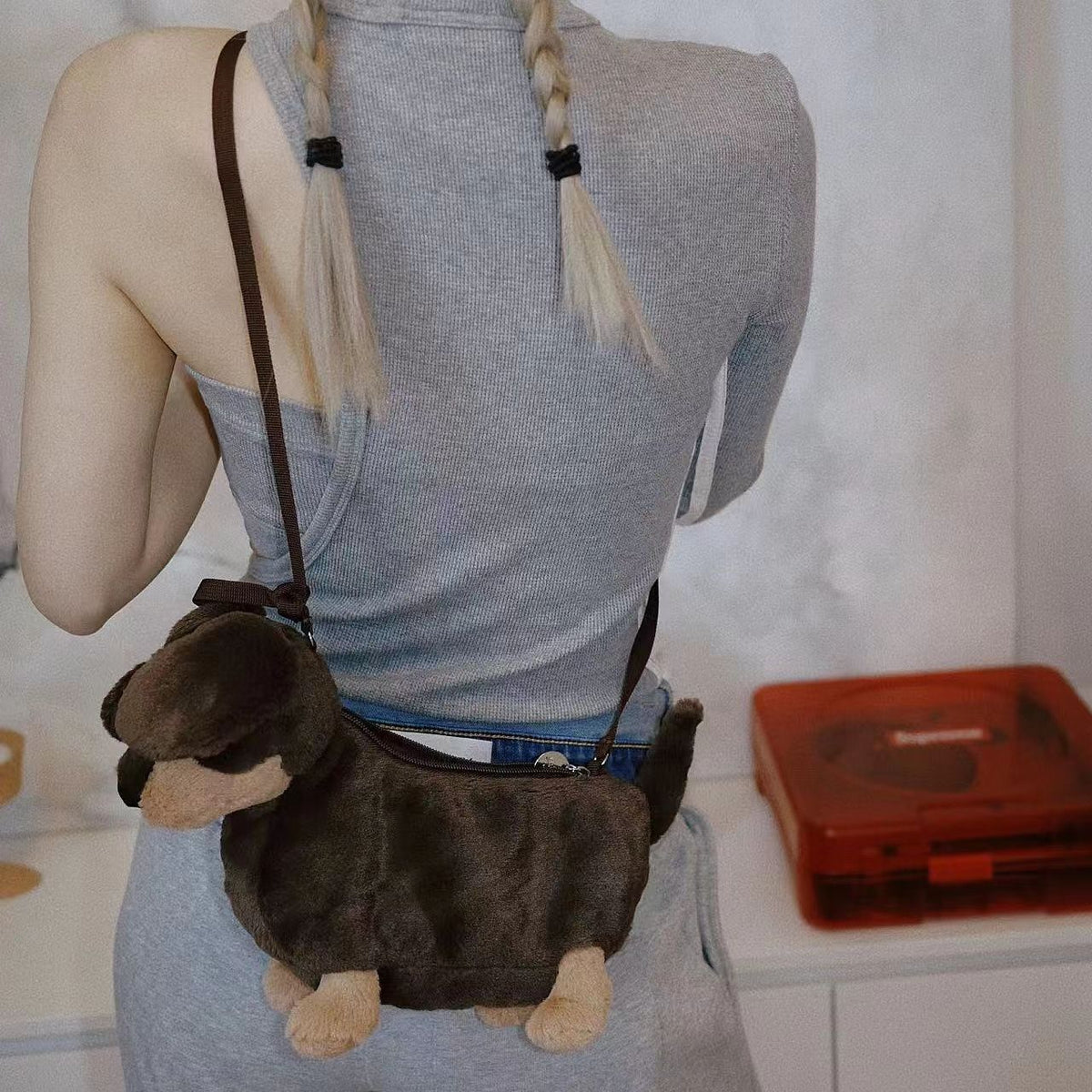 Sausage Dog Plush Crossbody Bag