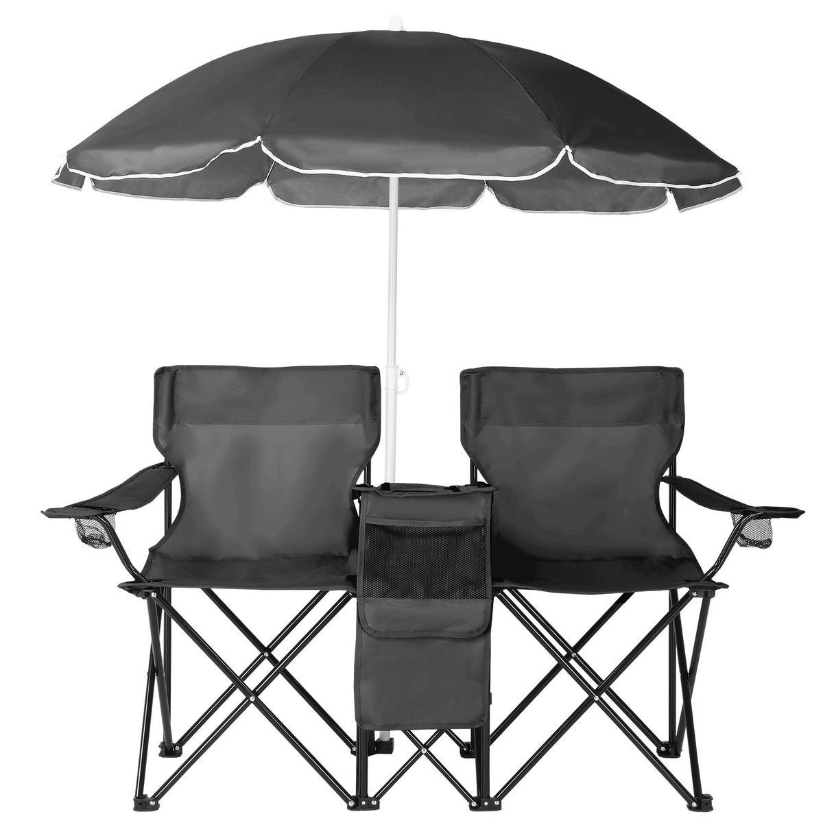 2-Seat Folding Camping Chair with Umbrella