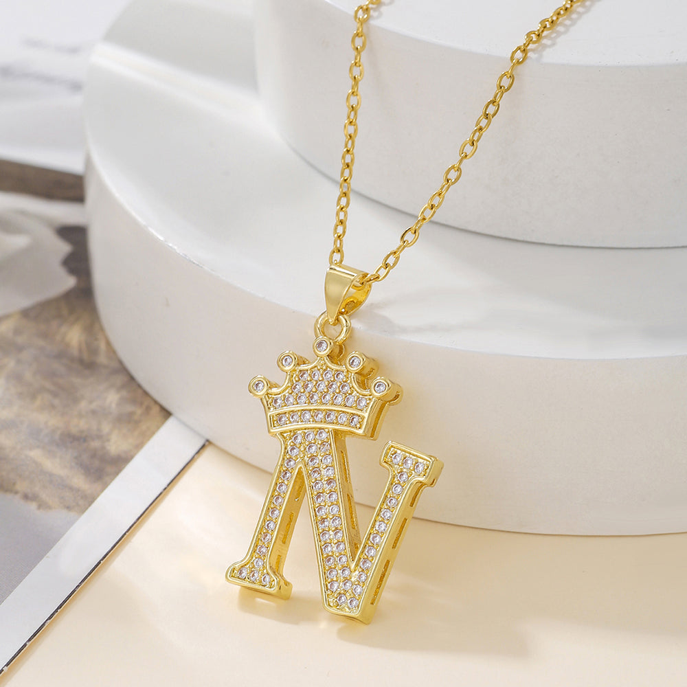 Crown Initial Pendant Necklace