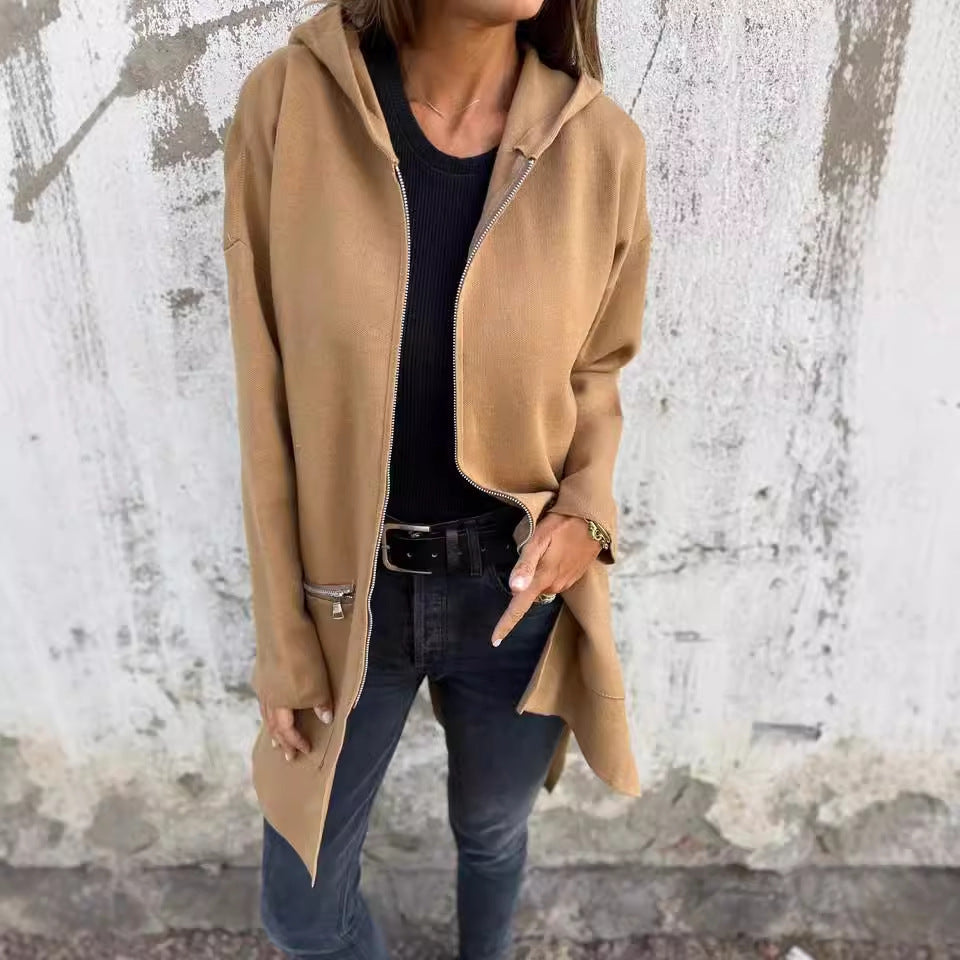 Hooded Zip-Up Cardigan Coat