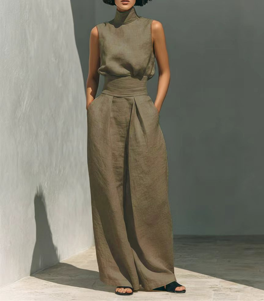 Sleeveless Top & Straight-Leg Pants Set