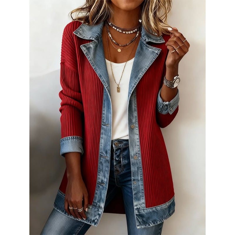Denim-Trim Patchwork Jacket