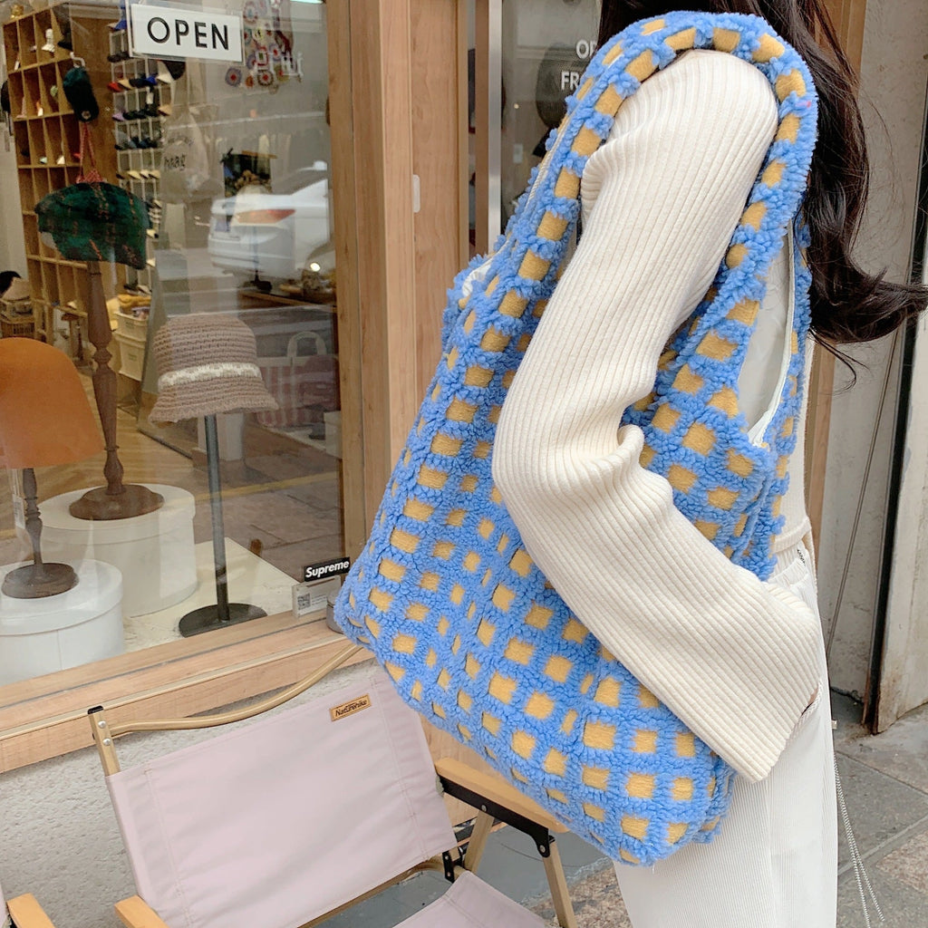 Plaid Plush Tote Bag