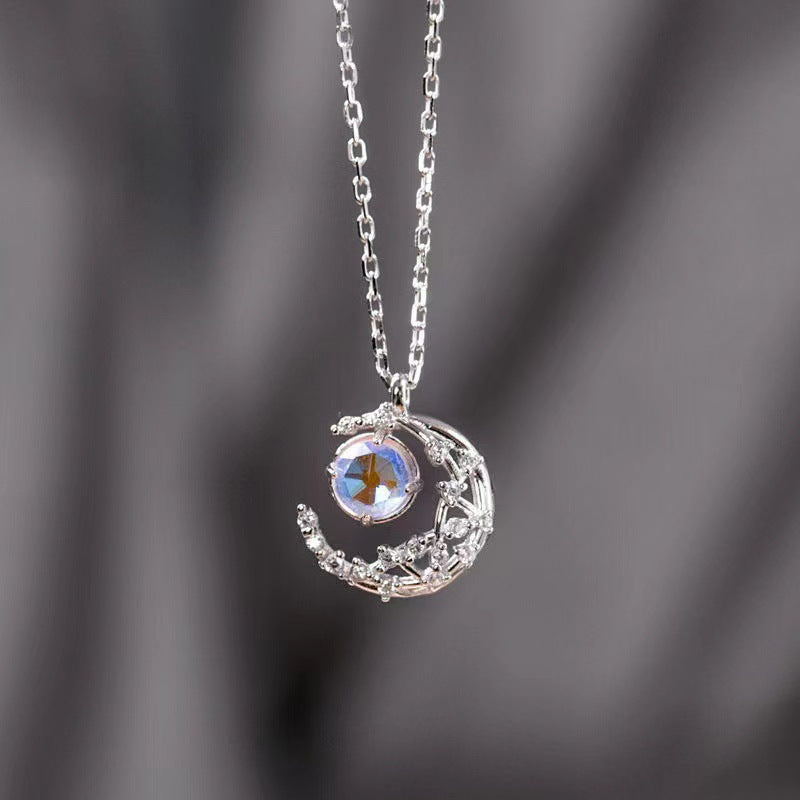Crescent Moon Rhinestone Necklace