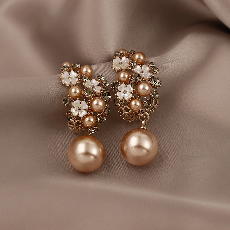 Pearl & Rhinestone Flower Earrings