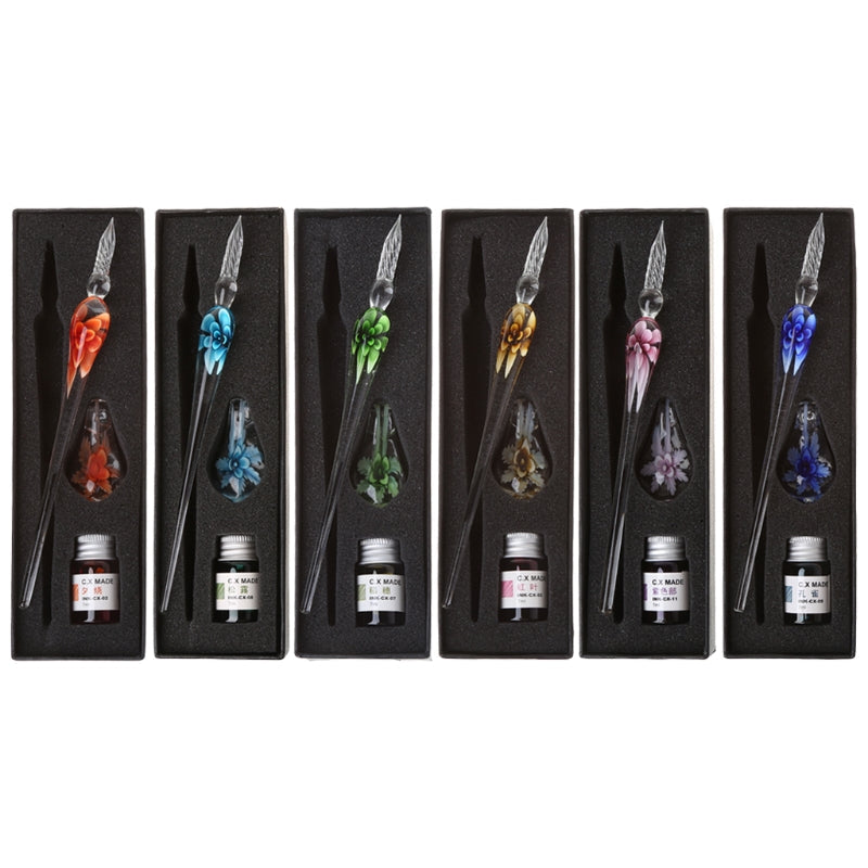 Crystal Flower Glass Dip Pen Set