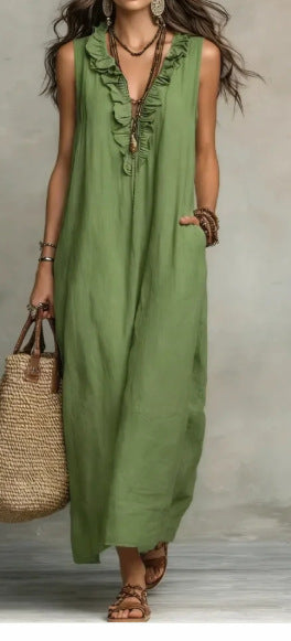 Women's Ruffle A-Line Dress with Pockets