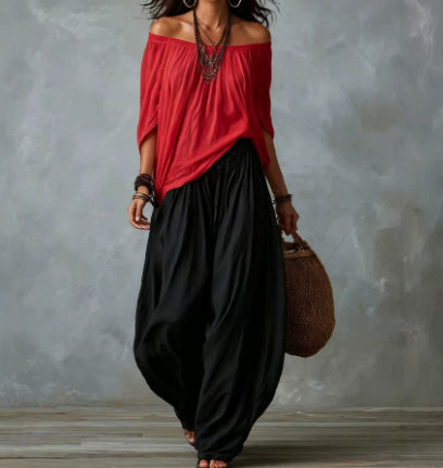 Off-Shoulder Top & Flare Pants Set