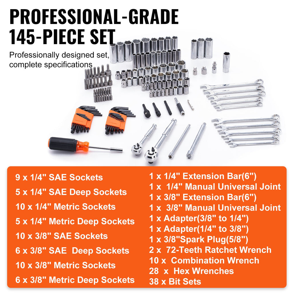 145-Piece Mechanics Tool & Socket Set