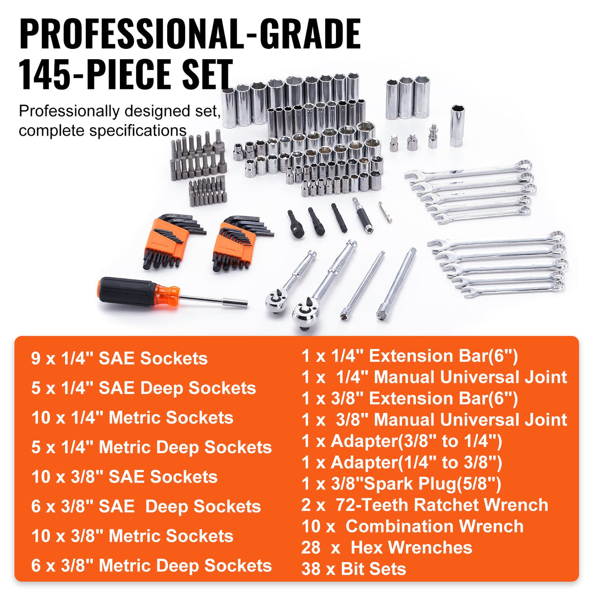 145-Piece Mechanics Tool & Socket Set