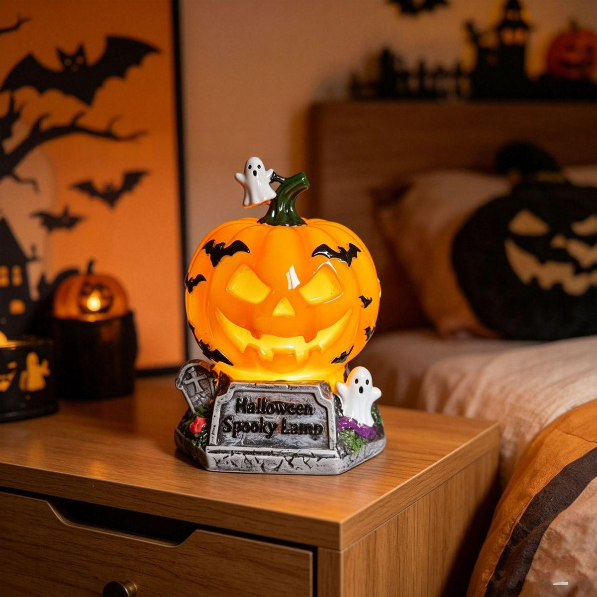 Gothic Resin Pumpkin Lamp