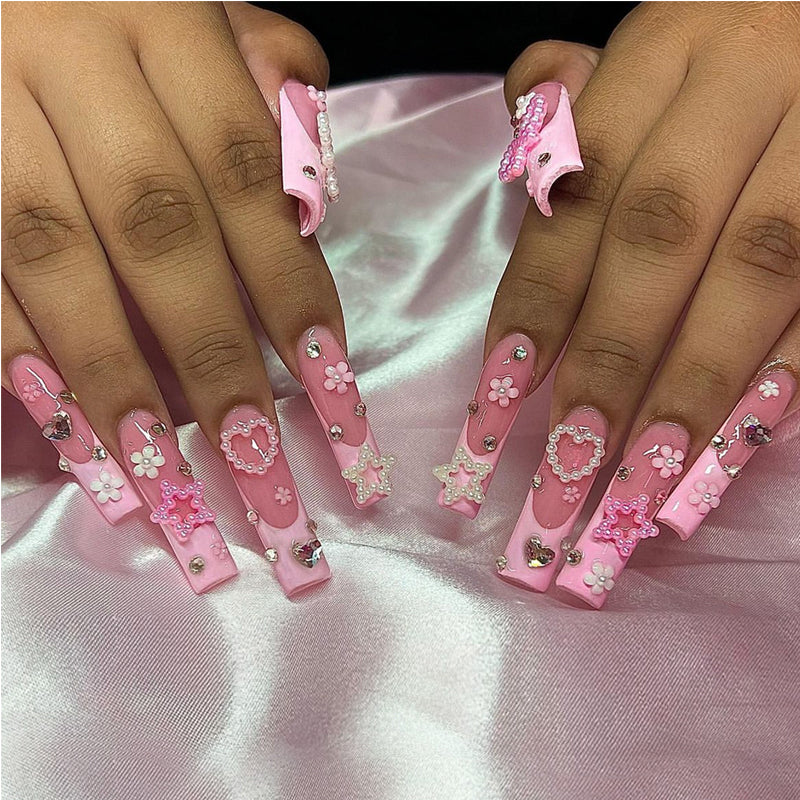 Pearl, Hearts & Stars Press-On Nails (24 Pcs)