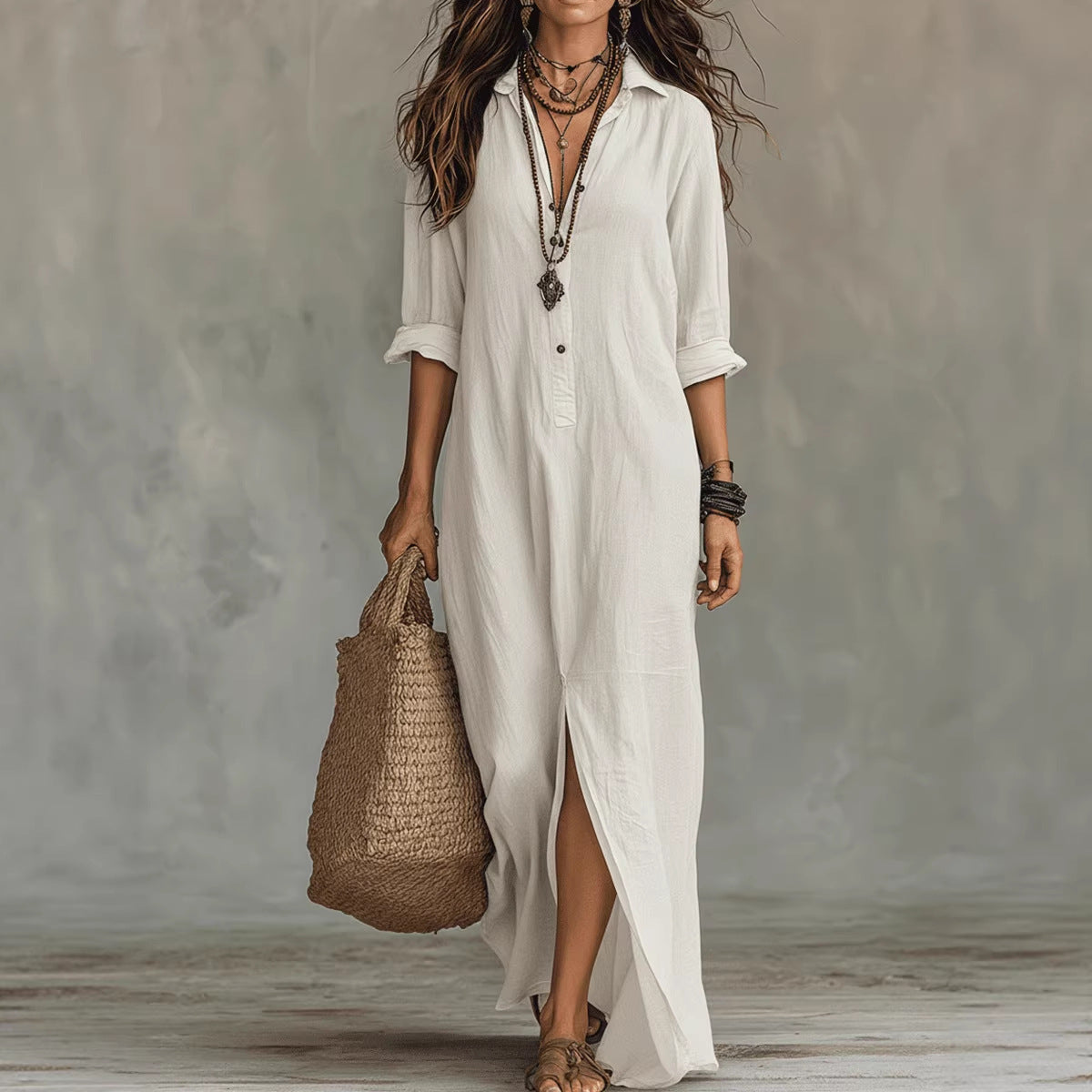 Long-Sleeve Shirt Maxi Dress