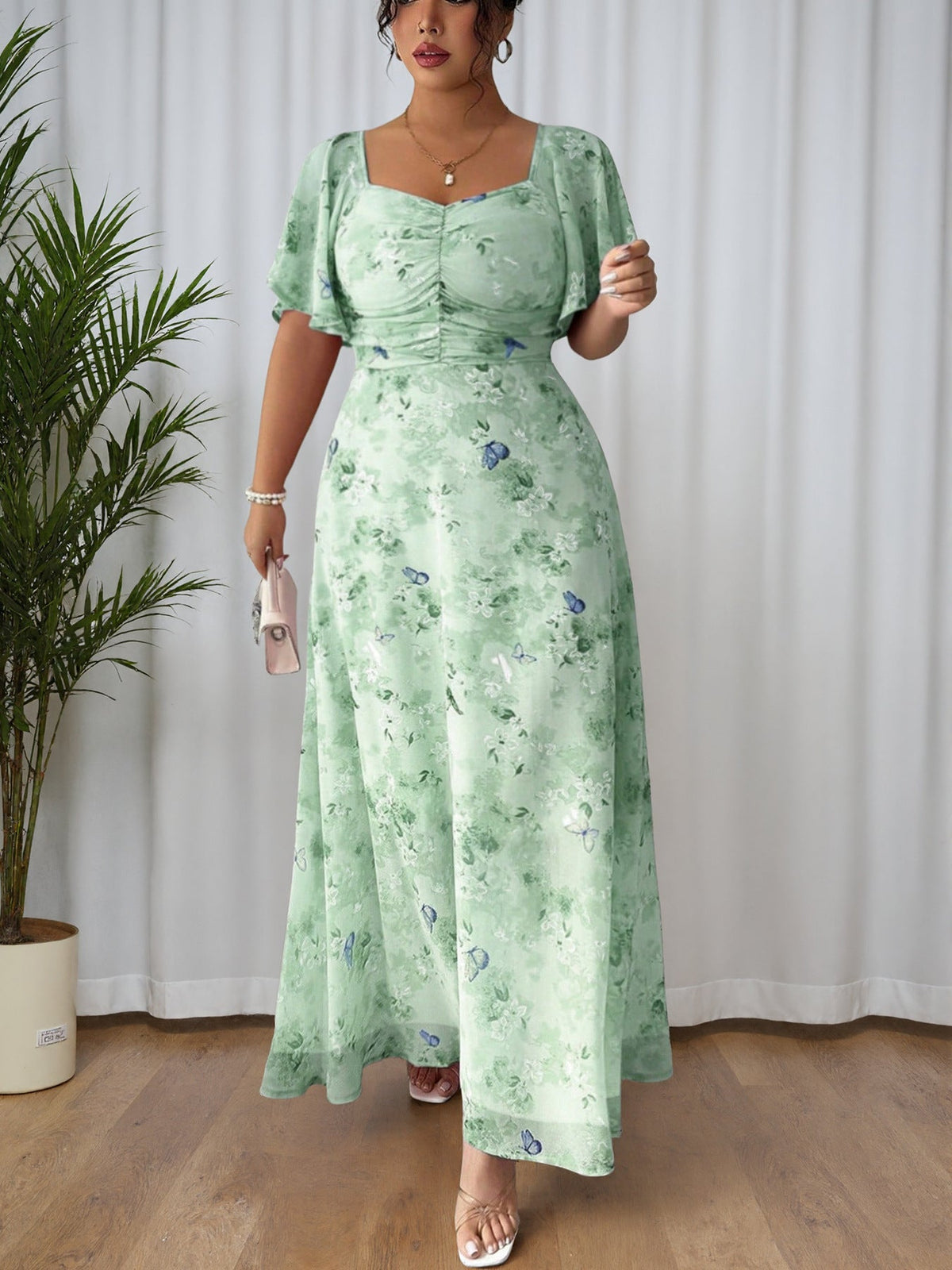 Women's Floral Flutter-Sleeve Dress