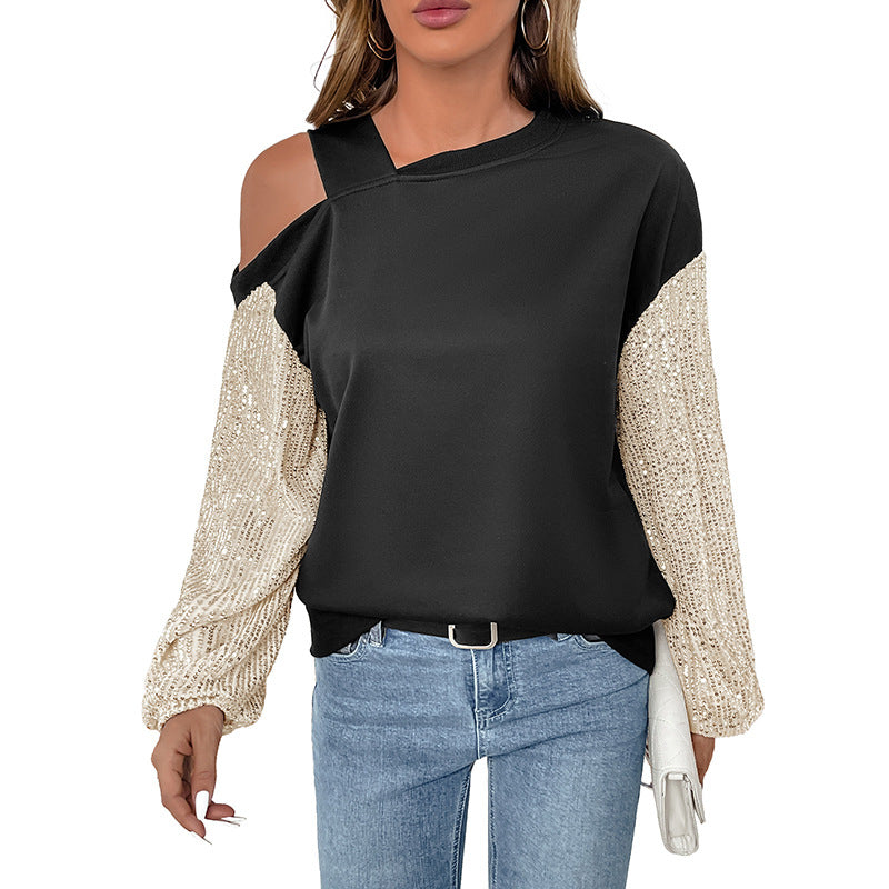 Women's Sequin Off-Shoulder Hoodie