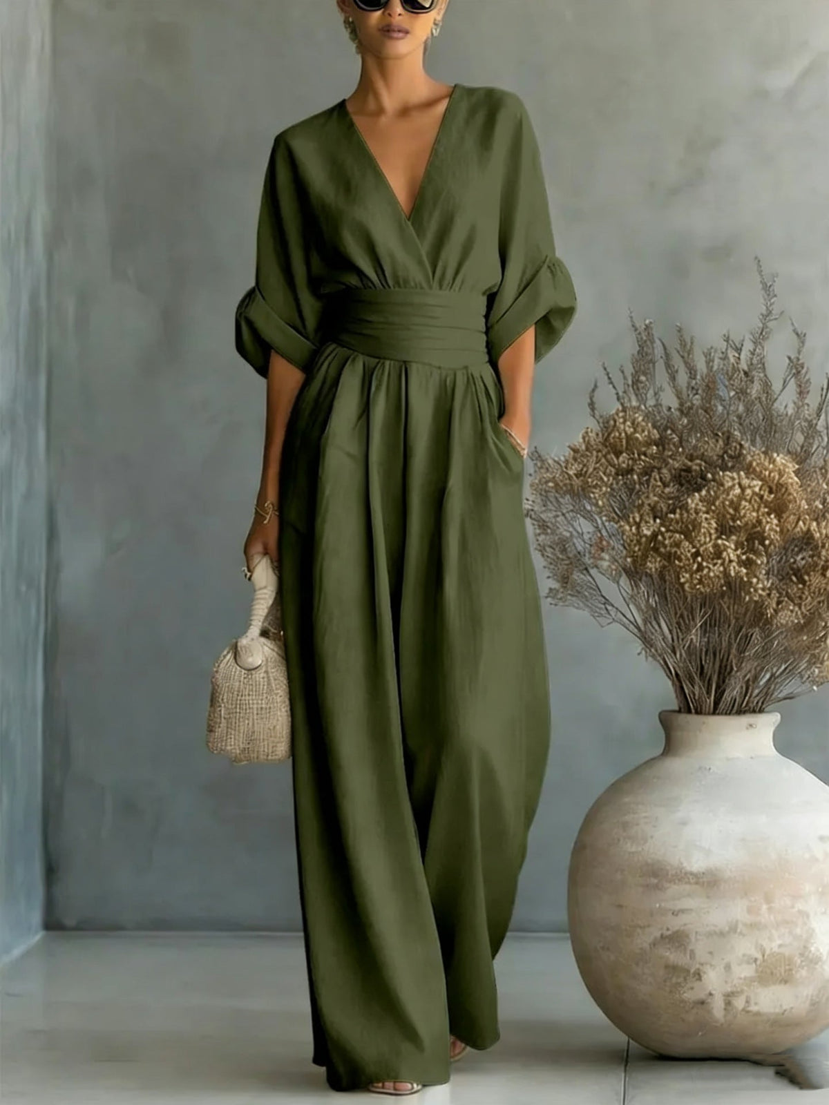 V-Neck Wide-Leg Jumpsuit